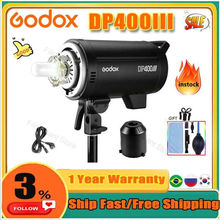 Godox DP400III 400Ws GN80 2.4G Wireless X System Studio Flash Professional, Flash Duration 1/2000-1 / 800s, Temperatura Color 5600 ± 200K (110V) Studio Light Godox DP400III 400Ws GN80 2.4G Wireless X System
