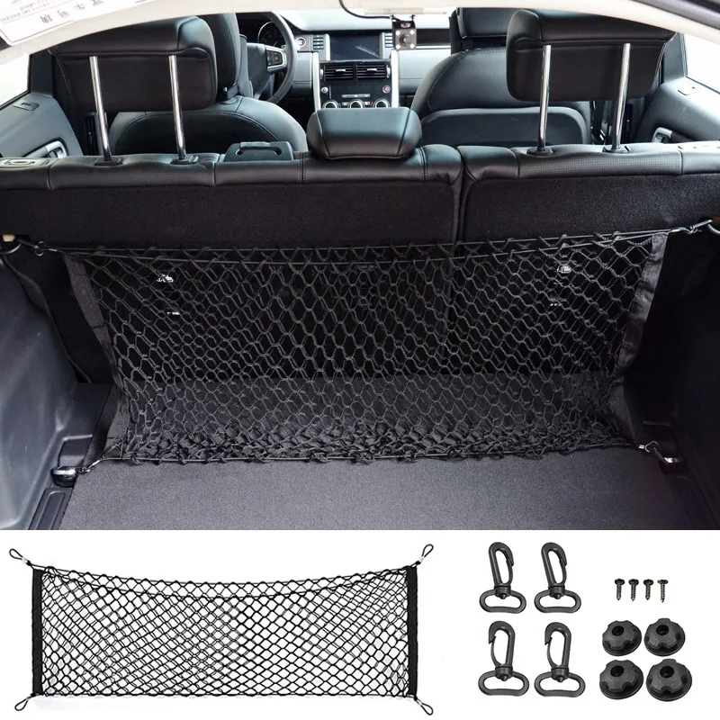 Car Rear Trunk Net Mesh Elastic Nylon Back Cargo Storage Organizer Double Layer Luggage Grocery Holder Universal Car Accessories
