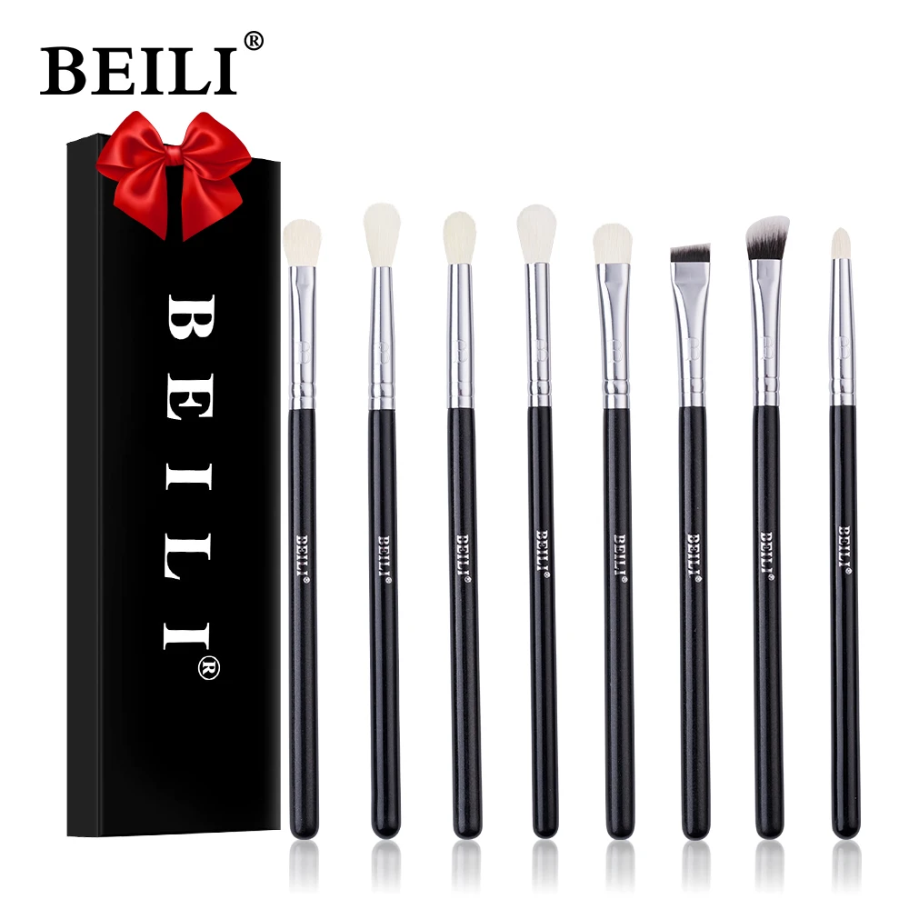 Beili Professional 6/8Pcs Classic Natural Eye Makeup Brushes Set Eyeshadow Sopracciglia Blending Smokey Black Beauty Make Up Brushes