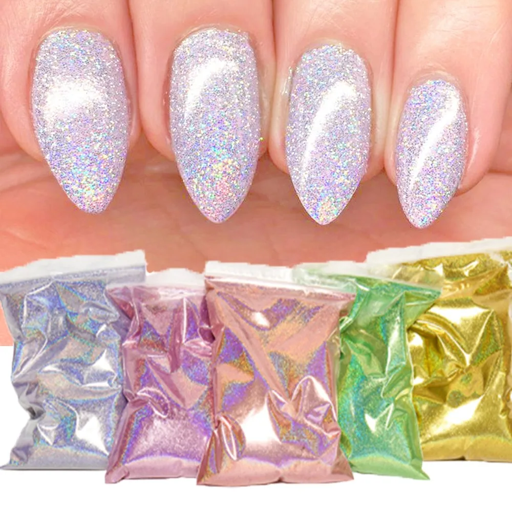 

50g Holographic Gold Silver Shiny Nail Glitter 0.2mm Fine Powder for Nail Sparkly Pigment DIY Decoration Laser Dust Bulk Glitter