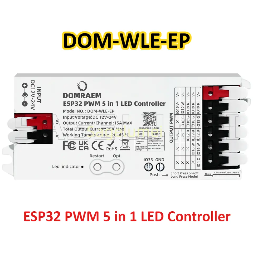 ESP32 Work with RGBCCT RGBW RGB CCT Singlecolor PWM 5 in 1 LED controller with UART WiFi WLED APP DIY port for switch connection image 7