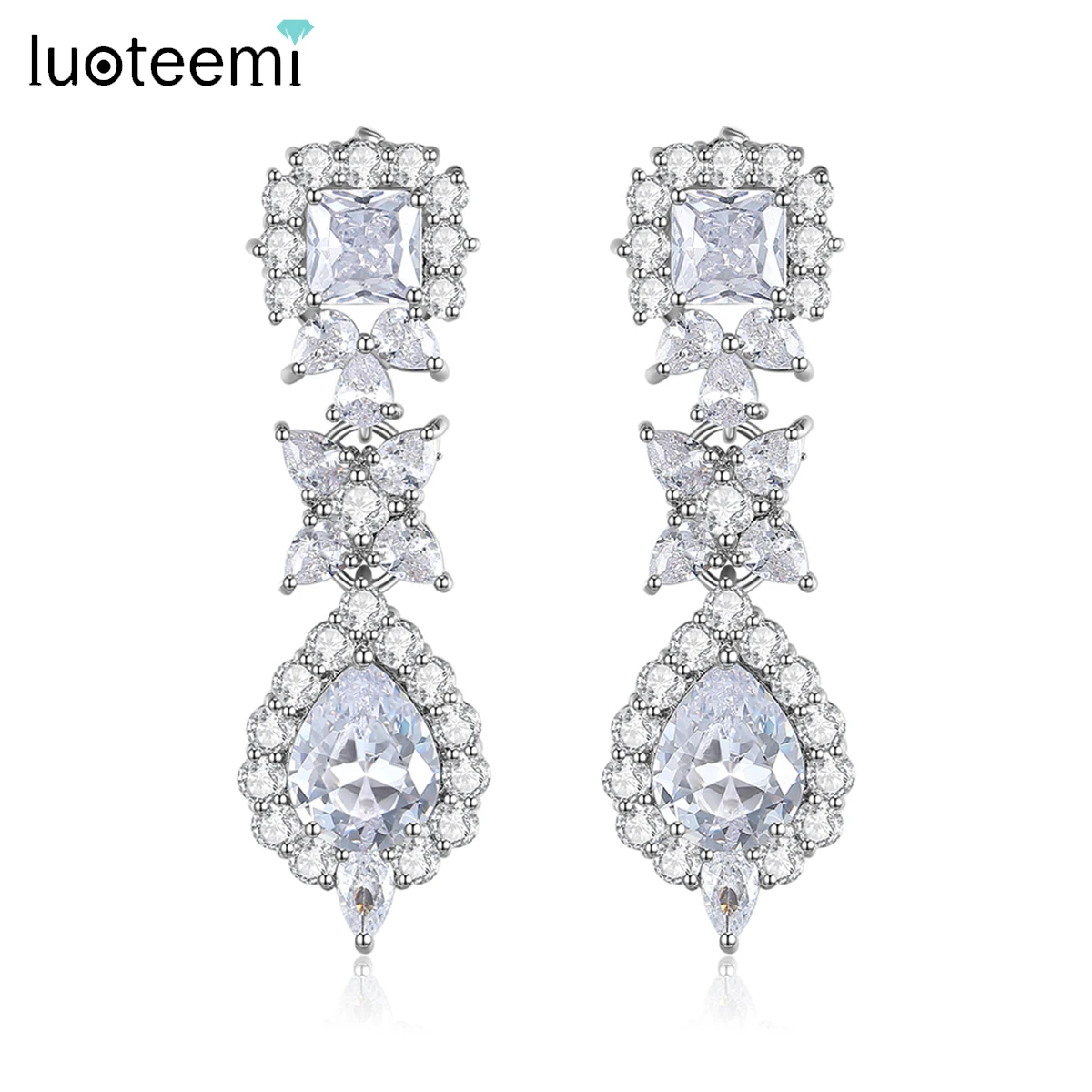 

LUOTEEMI New Trending Clear Cubic Zirconia Waterdrop Earrings Flowers Women Luxury Wedding Bridal Fashion Accessories Gifts