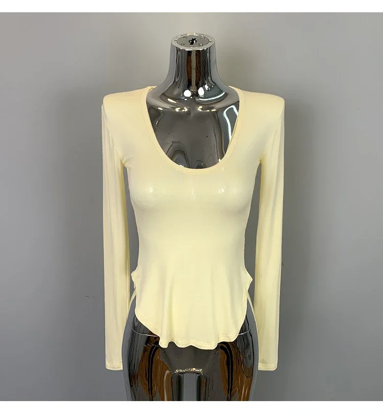 Frühling Sommer Sexy Slim Fit T-Shirt mit abgerundetem Saum, dünn, durchsichtig, vielseitiges Kurzarm-Top, 2026, modisches Damen-Langarm-T-Shirt – Detail 36