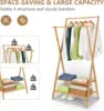 Bamboo Clothing Rack Double Rod Garment Rack with 2 Tier Storage Shelf Closet Organizer for Guest Room, Laundry Room, Apartment, 6