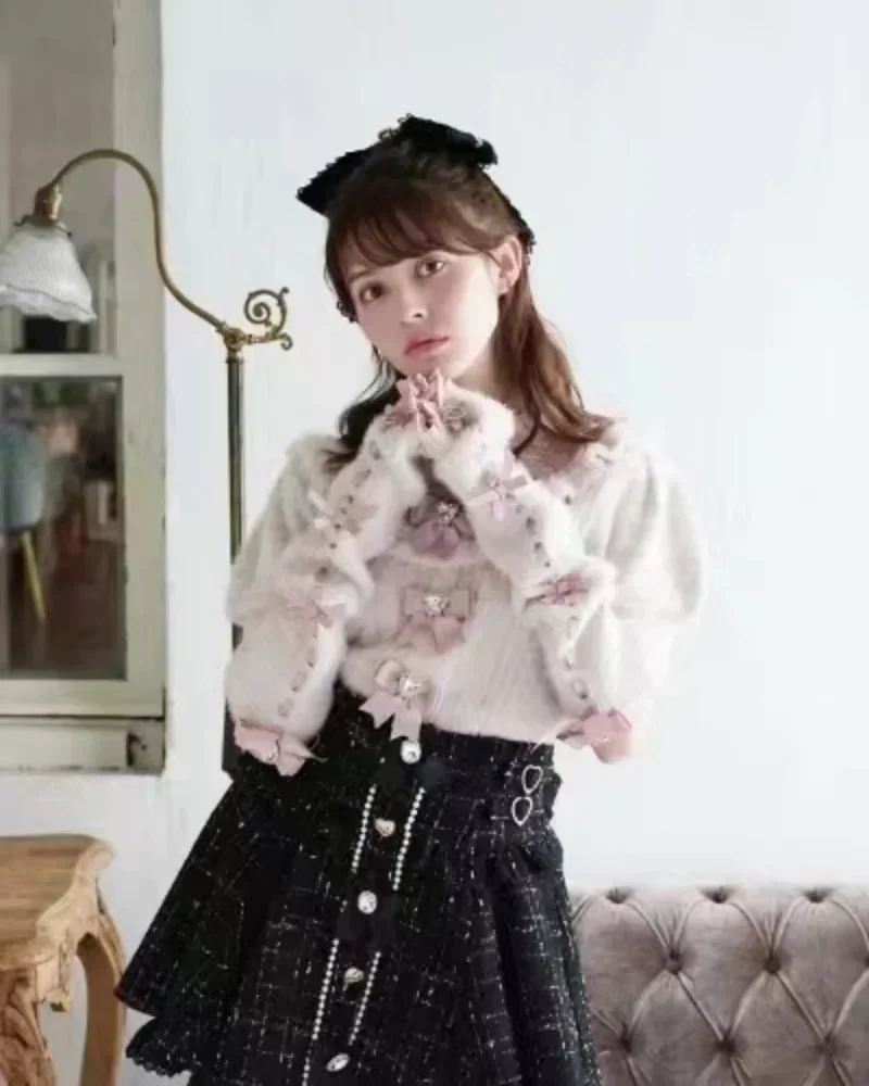 Japanese Mine Mass-Produced Woolen Safety Pants Suspender Skirt Lolita Sweet Cute Girls Short Skirt A- Line Mini Skirt