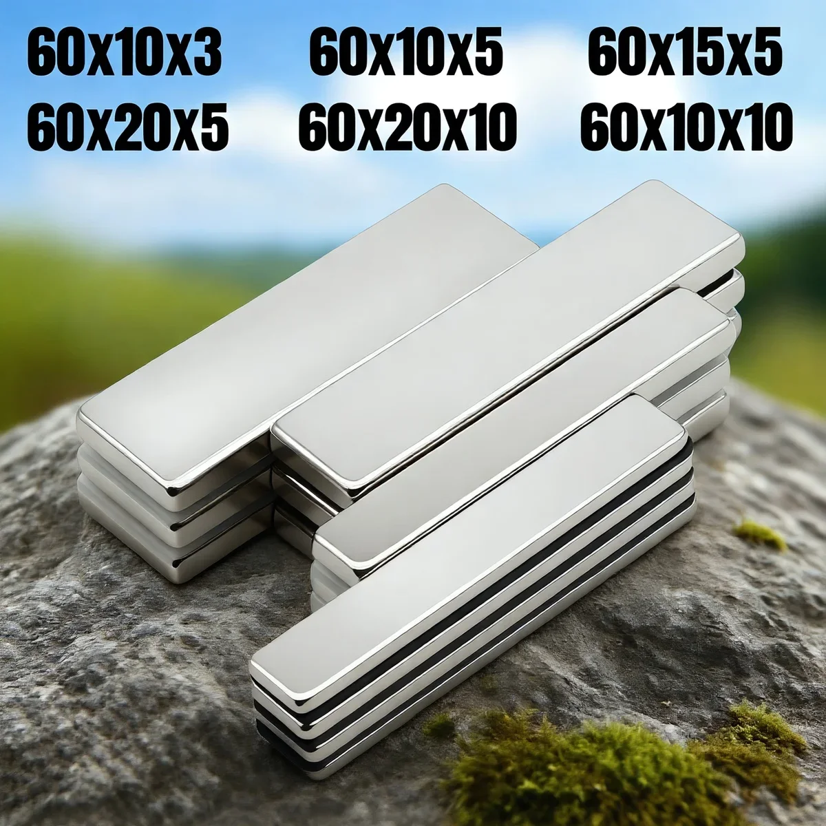 แม่เหล็กนีโอไดเมียมทรงบล็อก 60x10x3 มม. แรงสูงพิเศษ แม่เหล็กทรงพลัง N35 แม่เหล็กถาวรขนาดเล็ก NdFeB สำหรับตู้เย็น DIY 1