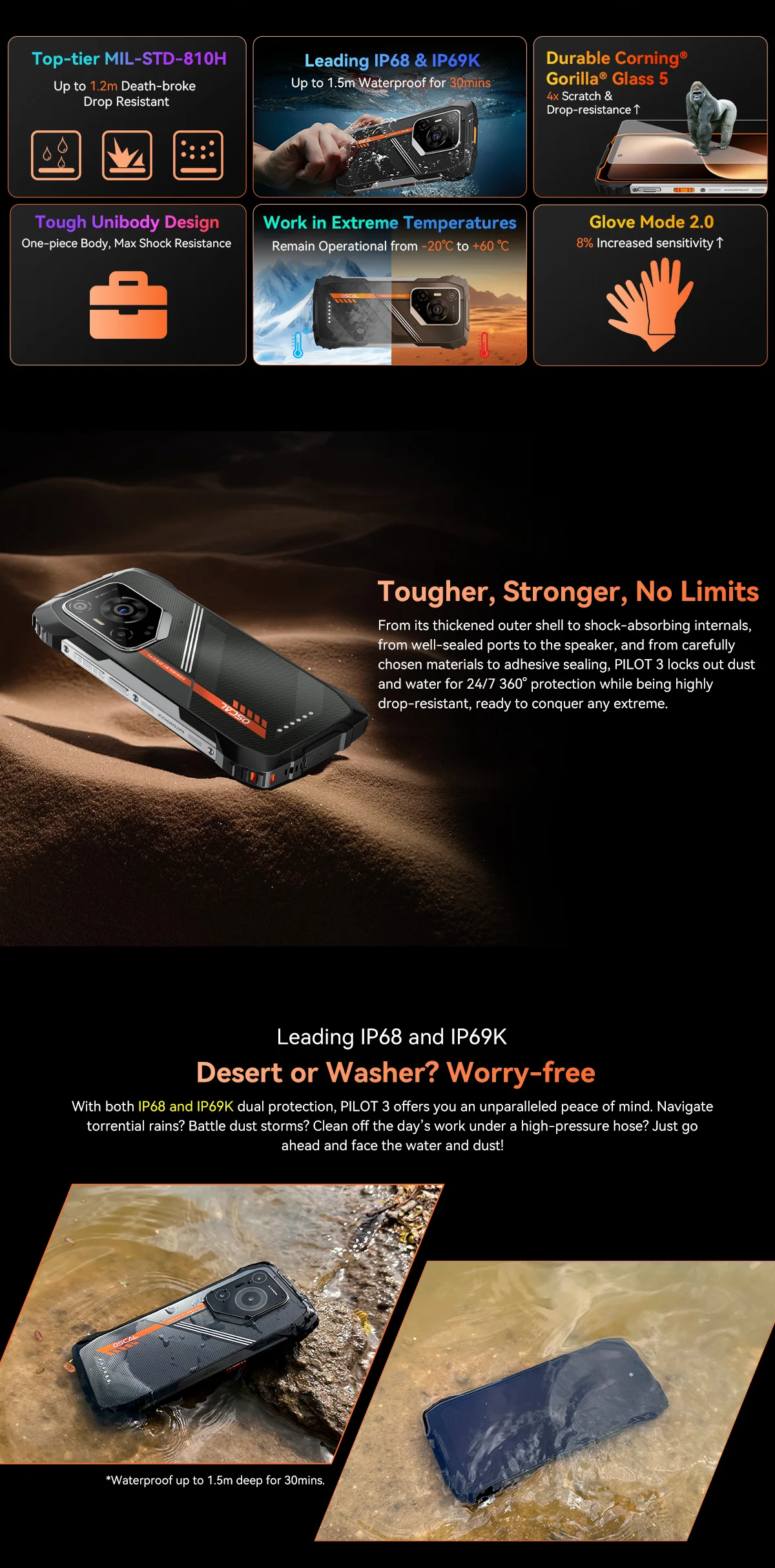 OSCAL PILOT 3 Android 15 36GB (12+24) + 256GB Rugged Smartphone [No EU Charger] 6.78"  7500mAh 120Hz 33W 50MP+32MP+20MP NFC