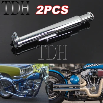 2PCS 540mm Universal Chrome Motorcycle Mufflers Silencer Motorbike Exhaust Pipe Megaphone For Harley Chopper Bobber Cafe Racer