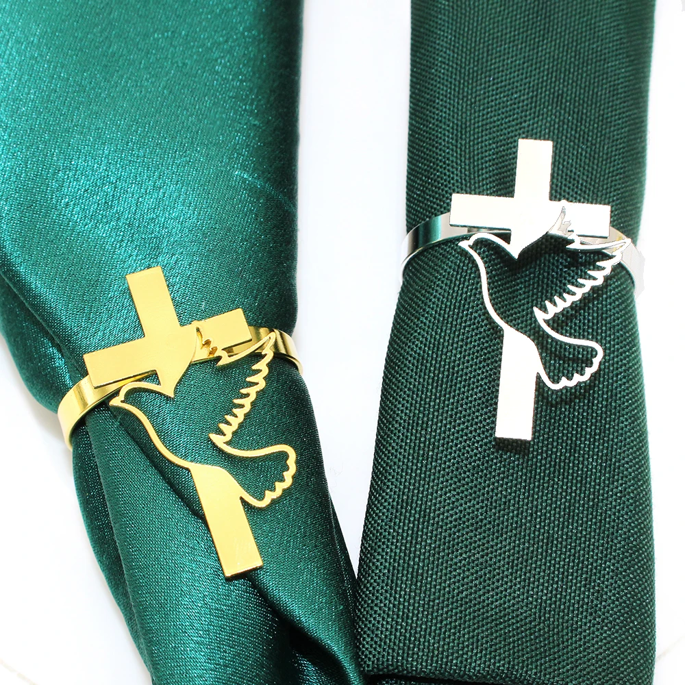 Cross Napkin Rings Metal Peace Dove Cross Religious Napkin Holder Christmas New Year Wedding Birthday Table Decor 20Pcs