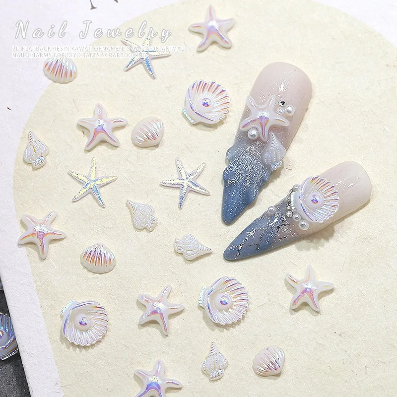 12칸 여름 바다 스타일 네일 아트 참 장식 천연 전복 조개 불가사리 불규칙 슬라이스 데코레이션 DIY 네일 액세서리
