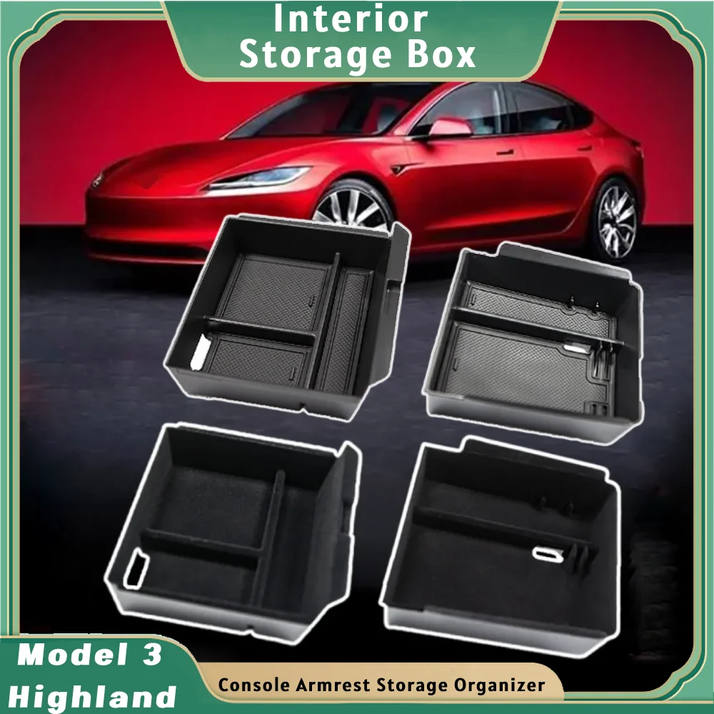 FLhrweasw Caja Almacenamiento Organizadora Flocado Consola Para Tesla Model 3 Y 2021 (delantero