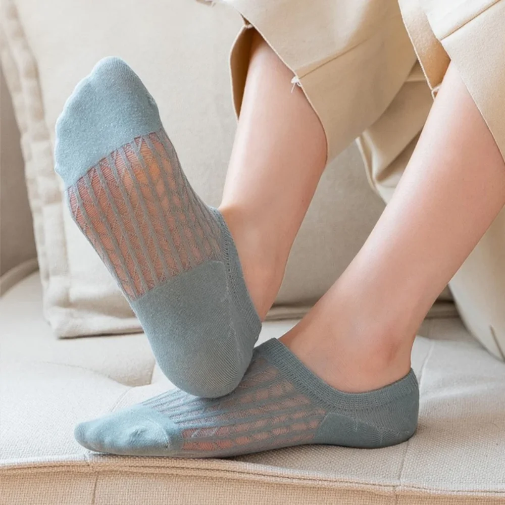 5 10 Pairs Socks Women's Summer Invisible Short No Show Fashion Lace Breathable Silicone Non-slip Cotton Boat woman socks