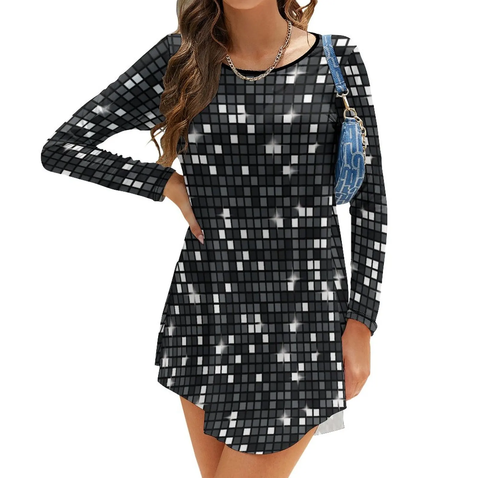 

Черный Алмазный блестящий диско-шар. Платье с длинным рукавом, женские платья для женщин, лето 2024, женский костюм, женская одежда, лето 2024