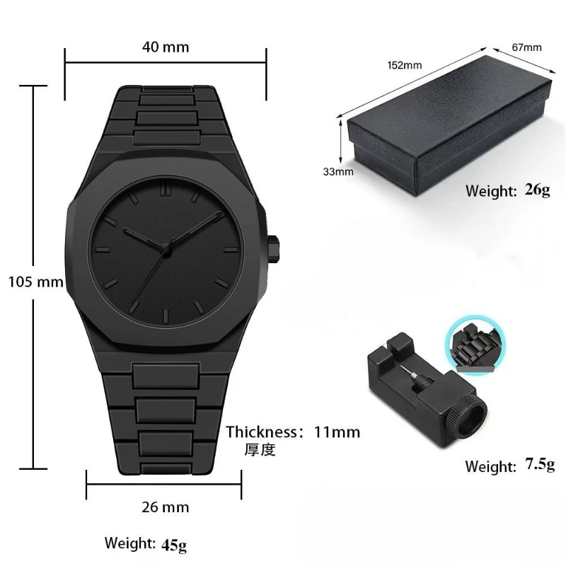 Men's Watch Premium Black Coated Plastic Men's Quartz Watch
