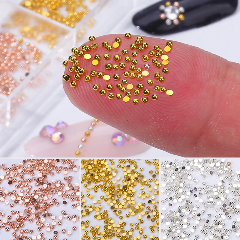 3g Nail Art Mini Stainless Steel Metal Bead Grey Rose Gold Small Micro Caviar Nails Beads 3D Decorations