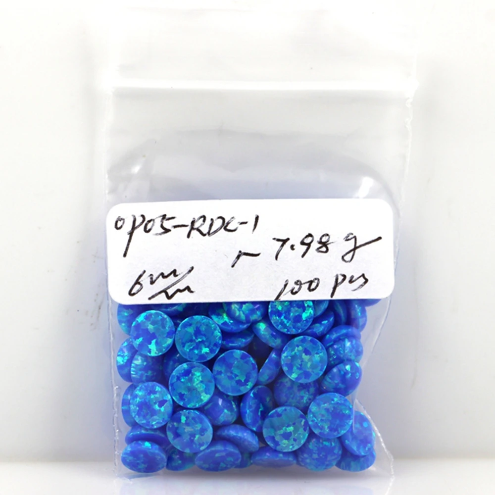 (5 Pz/10 Pz/50 Pz/Lotto) 6Mm Op05 Blu Scuro Opale Sintetico Fondo Piatto Cabochon Rotondo Per La Colata Di Gioielli