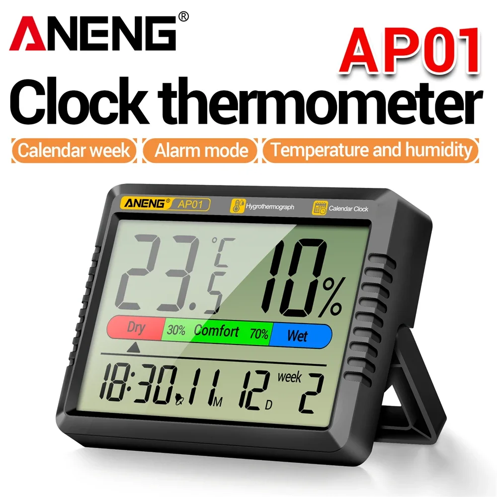 Air Thermohygrometer ANENG AP01 LCD Digital Indoor Electronic Clock Multiscene Measurement