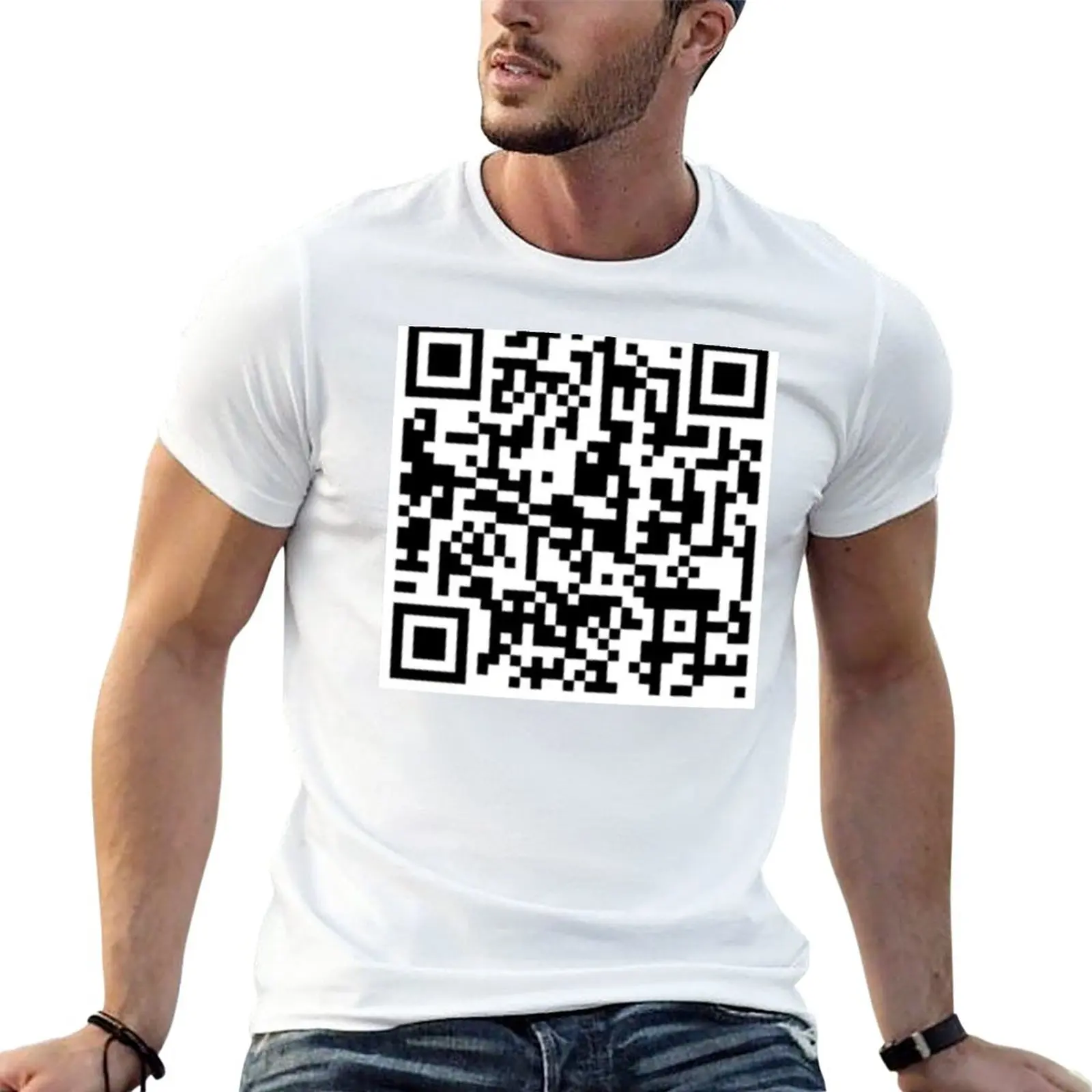 

Новая футболка Rickroll с QR-кодом, Короткие футболки для мальчиков, Мужская футболка