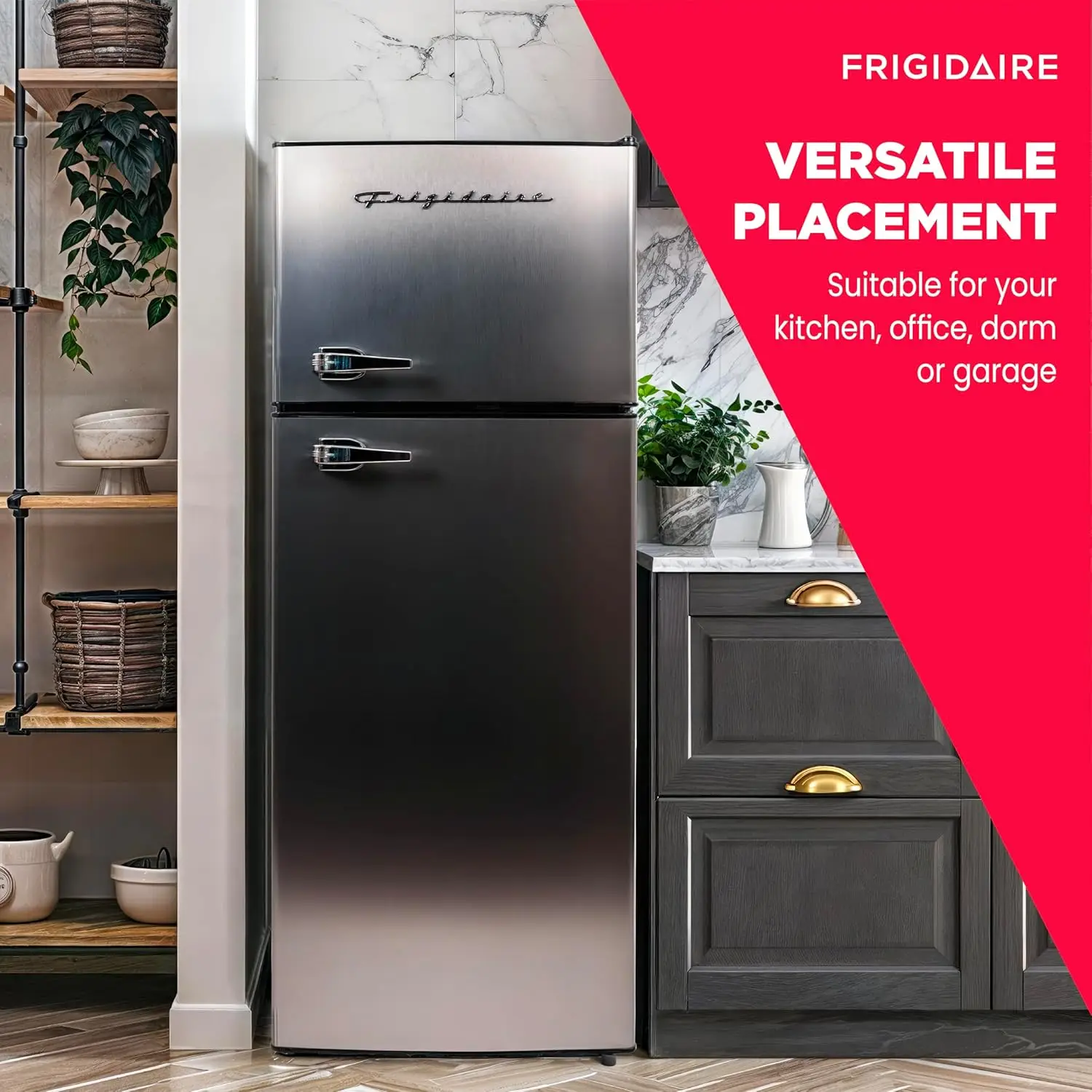 2 Door Apartment Size Refrigerator with Freezer Combo, 7.5 cu ft, Platinum Series, Stainless Steel-21.5" D x 5
