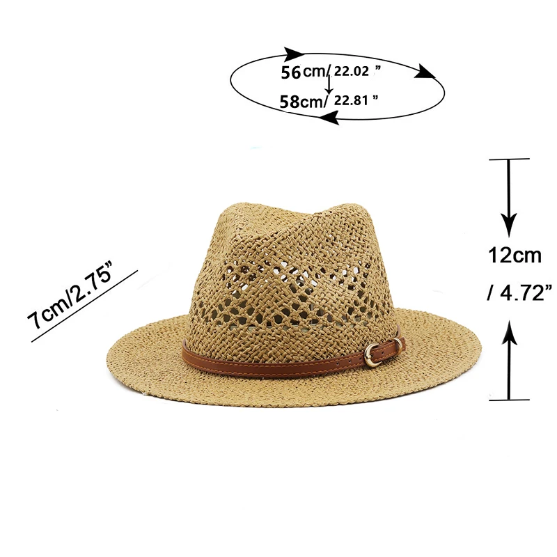 Fashion Hollowed Handmade Cowboy Straw Hat Women Men Summer Outdoor Travel Beach Hats Unisex Solid Western Sunshade Cap