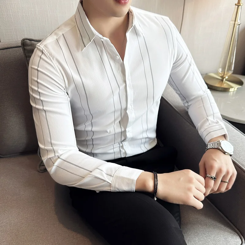 부티크 = 폭발 트렌드 패션 슬림 남성, 하이 센스 비즈니스 클래식 모든 수직 스트라이프 캐주얼 긴팔 셔츠