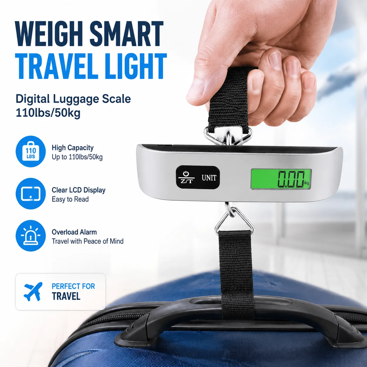 Portable Digital Luggage Scale with LCD Display and Overload Alarm