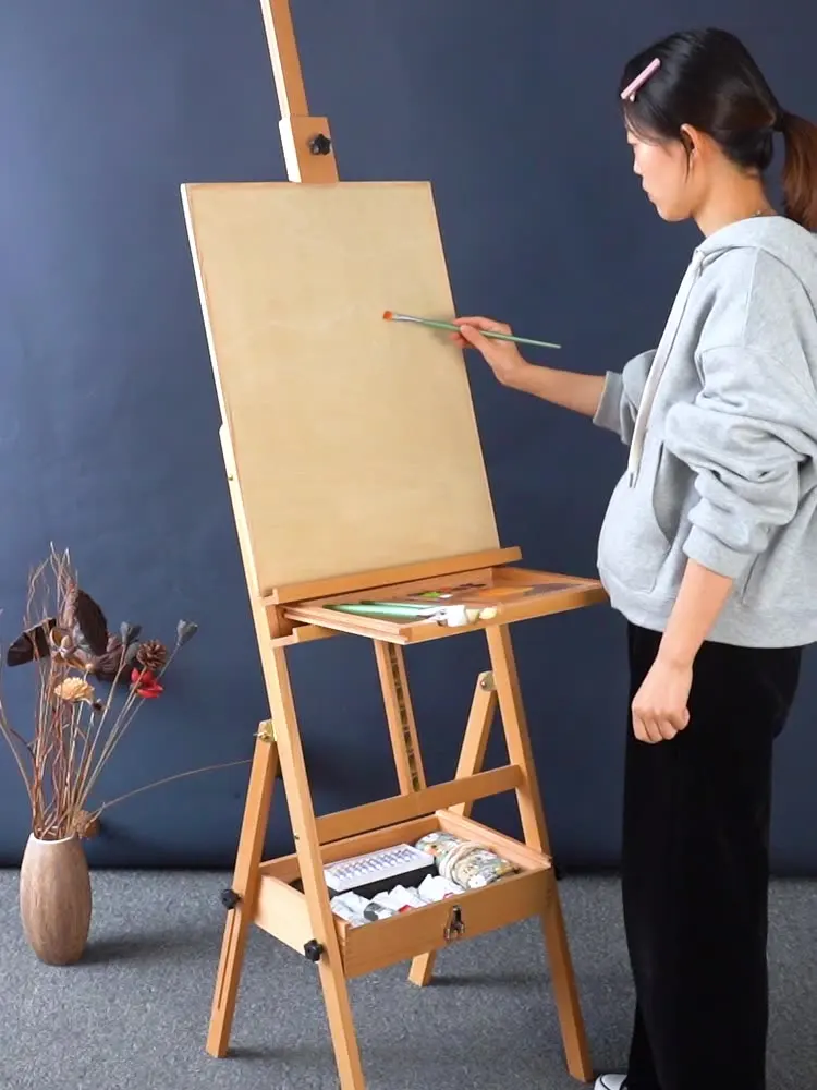 Adjustable Workbench Art Student Specific Picture Stand Bracket Type Beech Wood Foldable Drawer Forward Leaning Oil Paintin