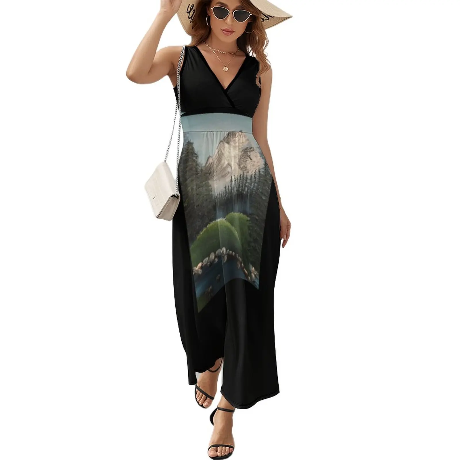 

Oil painted Bob Ross inspired colourful landscape Sleeveless Dress summer dresses elegant and pretty women's dresses