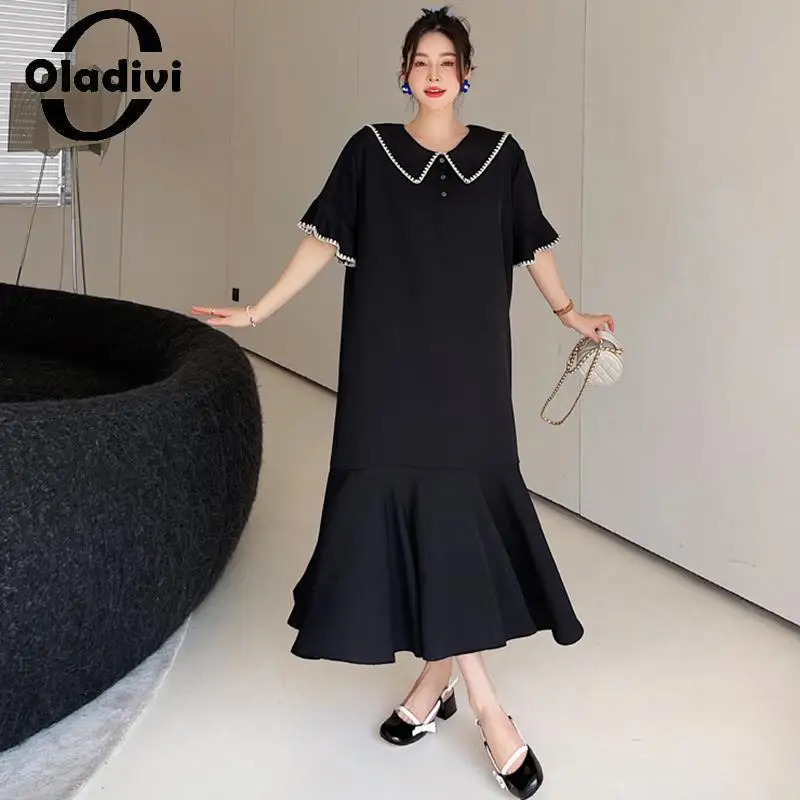 

Oladivi Large Size Women Casual Loose Short Sleeve Ruffle Dress 2023 Summer New Oversized Dresses Female Tunic Robe L-4XL 80070