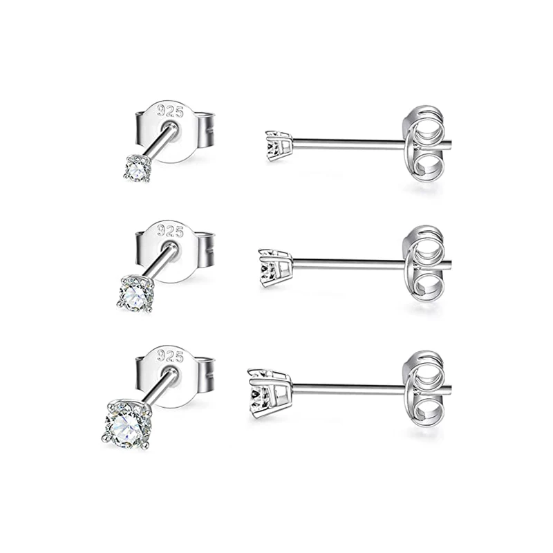 Aide 925 sterling silber 3 stücke set 2/3/4mm mini runde zirkon bar piercing stummel ohrring für frauen minimalist ische schmuck party geschenk – Detail 2