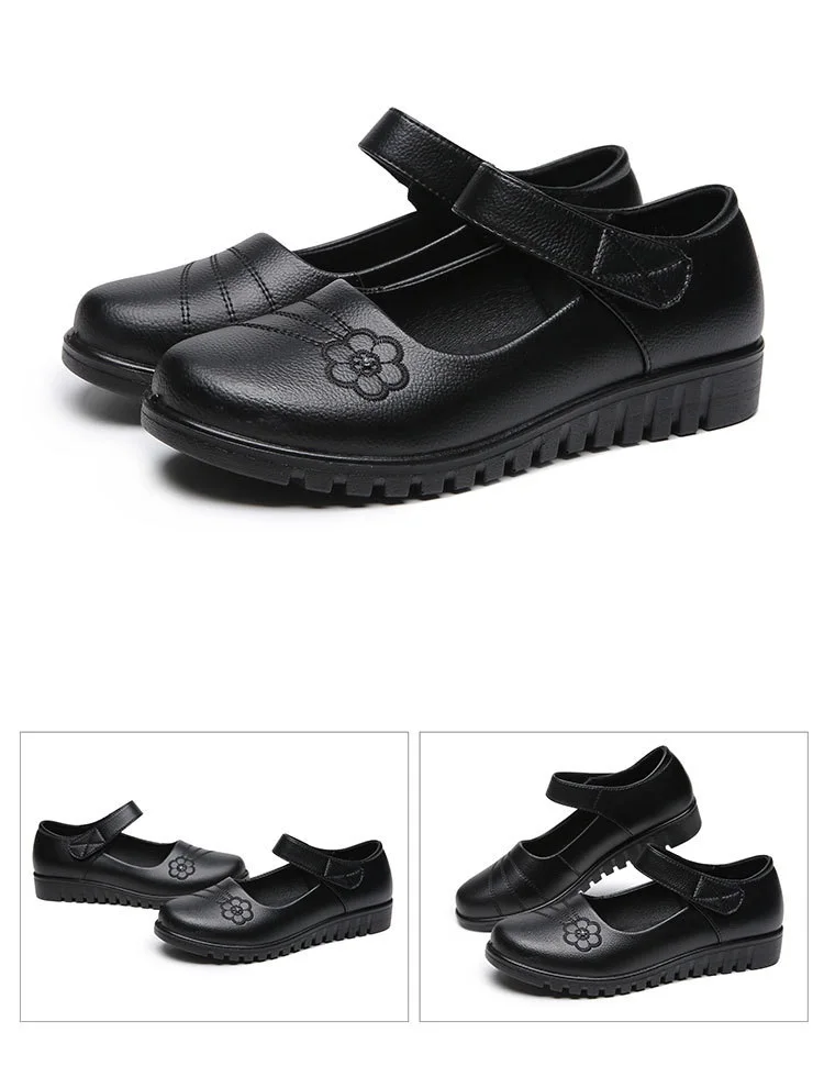 New Black Flat Spring Shoes Comfortable Elderly Woman Mary Jane Flats Lady 1980s Retro Student Uniform Office Shoes Big Size 42