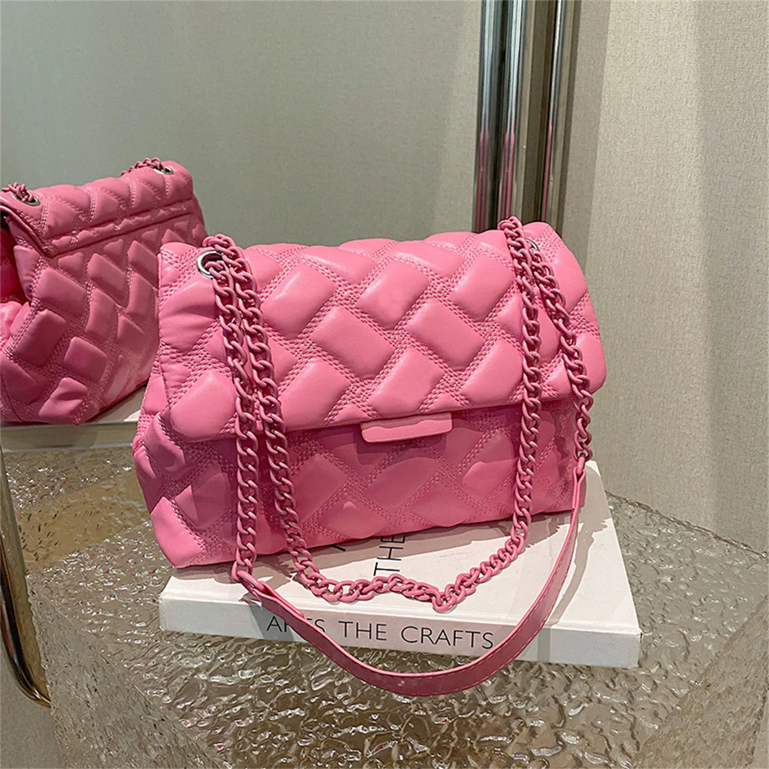 Women's K-G Sewing Fashion Chain Bag Shoulder Bag Crossbody PU Leather Ladies CrossBody Handbag