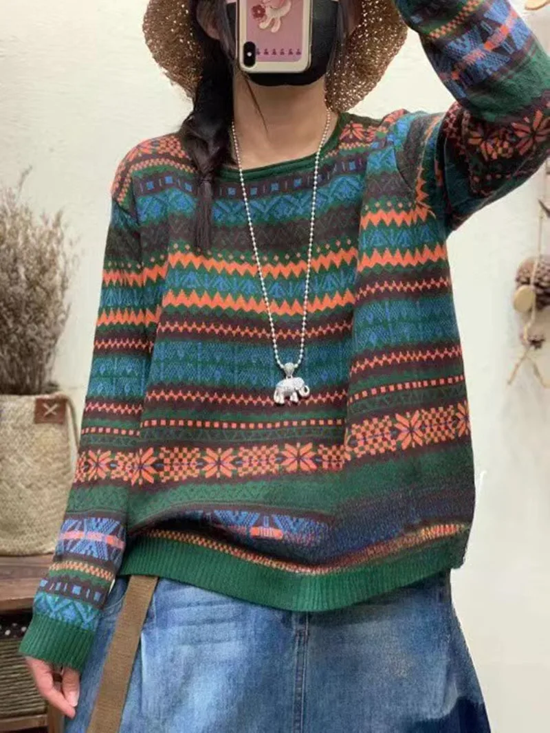 Limiguyue Retro Jacquard Pattern Wool Sweater - Image 3