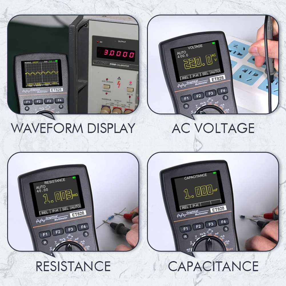ET828 2 in 1 Digital Oscilloscope Multimeter 1MHz 2.5Msps Tester with Analog Bandwidth Intelligent Graphical Oscilloscope Meter