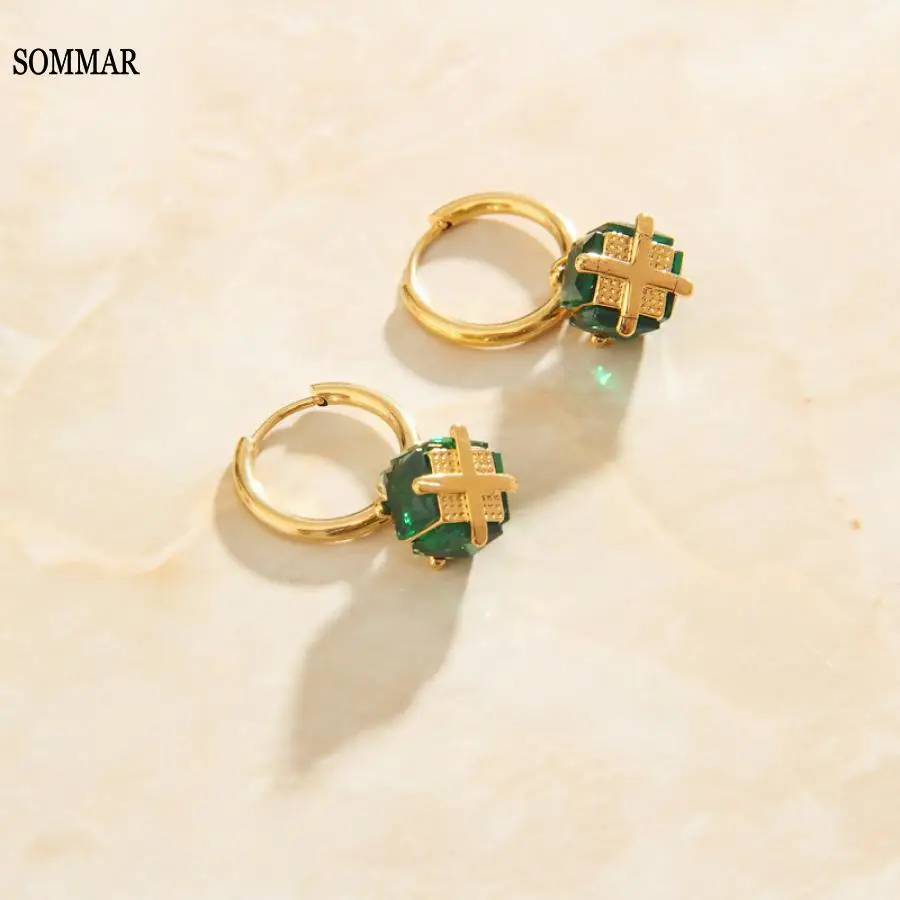 Sommar Hot Selling Gold Plated Lady Necklaces Pendant & Earrings  Small Green Zircon Tetrahedron Tattoo Choker Christmas Gift