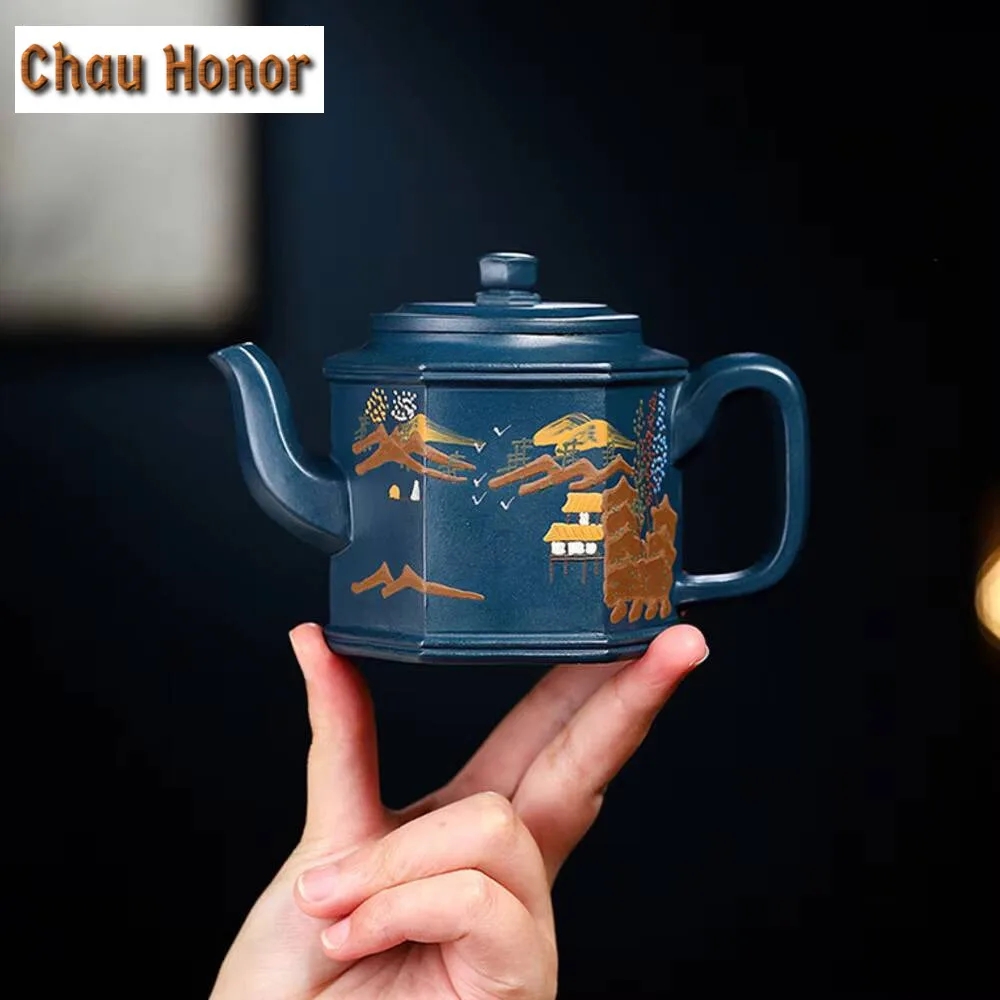 230ml Tradition Yixing Purple Clay Teapot Handmade Azure Mud Clay Palace Lantern Tea Pot with Filter Beauty Tea Kettle Teaware