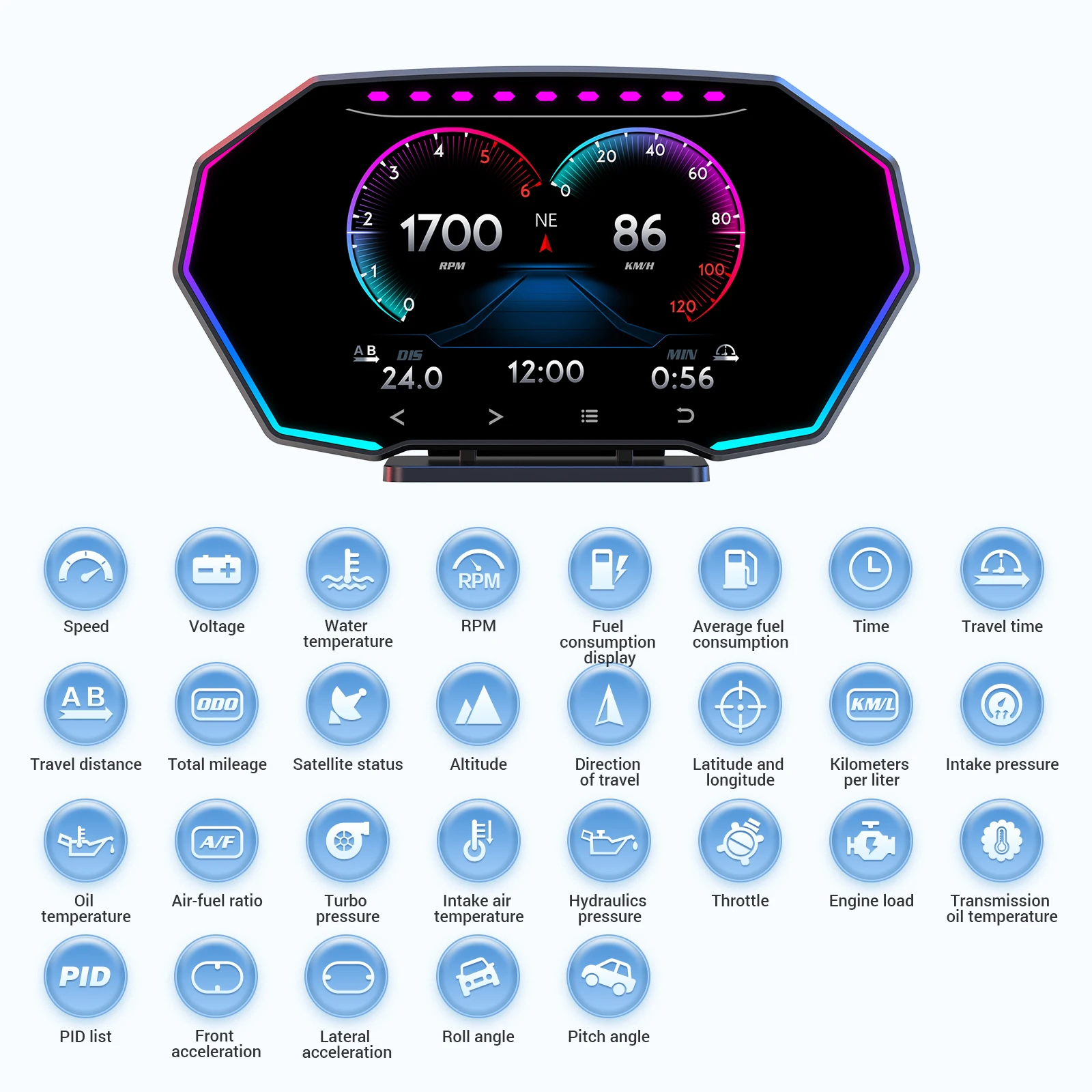 HUD OBD2 디스플레이 F11 온보드 컴퓨터 GPS+OBD 게이지 스마트 디지털 속도계 경사도 수온 연료 소비량
