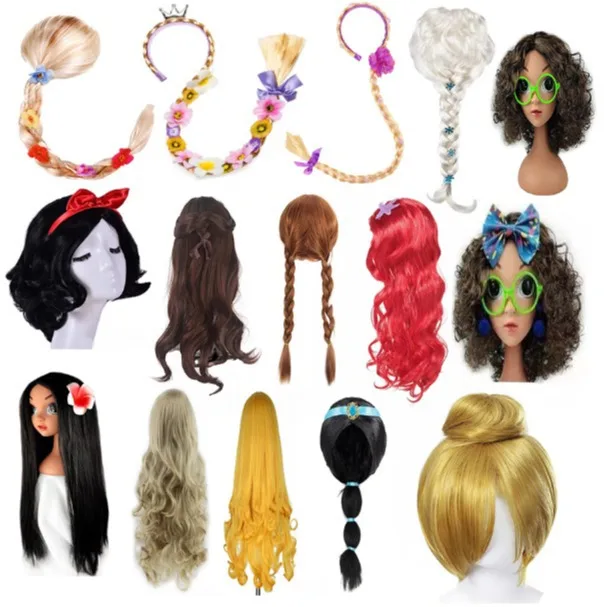 Girls Wednesday Wig Children Princess Cosplay Accessories Kids Rapunzel Elsa Anna Jasmine Mermaid Moana Mirabel Party Headwear