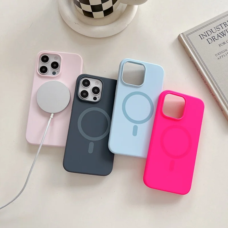Luxury Bright Fluorescent Liquid Silicone For Magsafe Case For iPhone 17 Air 16 15 14 13 12 Pro Max Plus Wireless Charge Cover 5