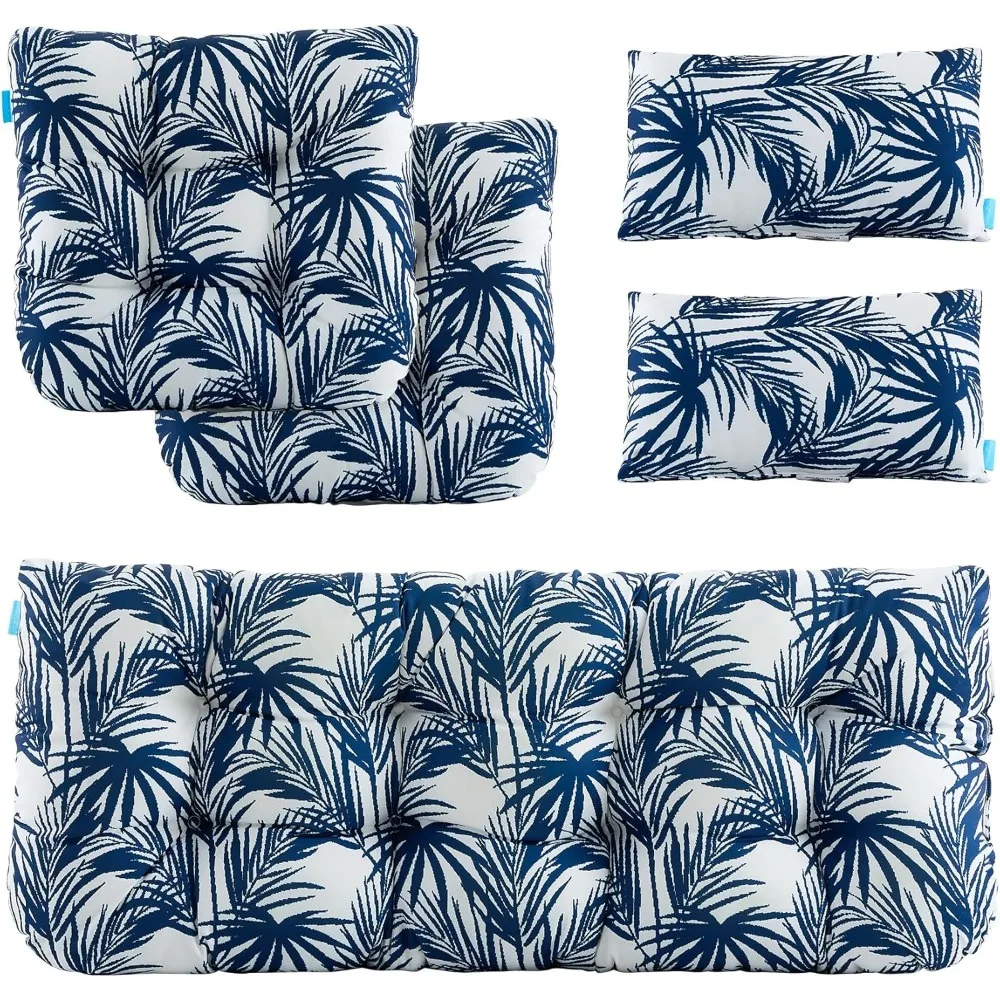 Outdoor Loveseat Cushions,5 Piece Wicker Chair Cushions Set,Tufted Cushons for Wicker Bench Patio Furniture,Floral 2