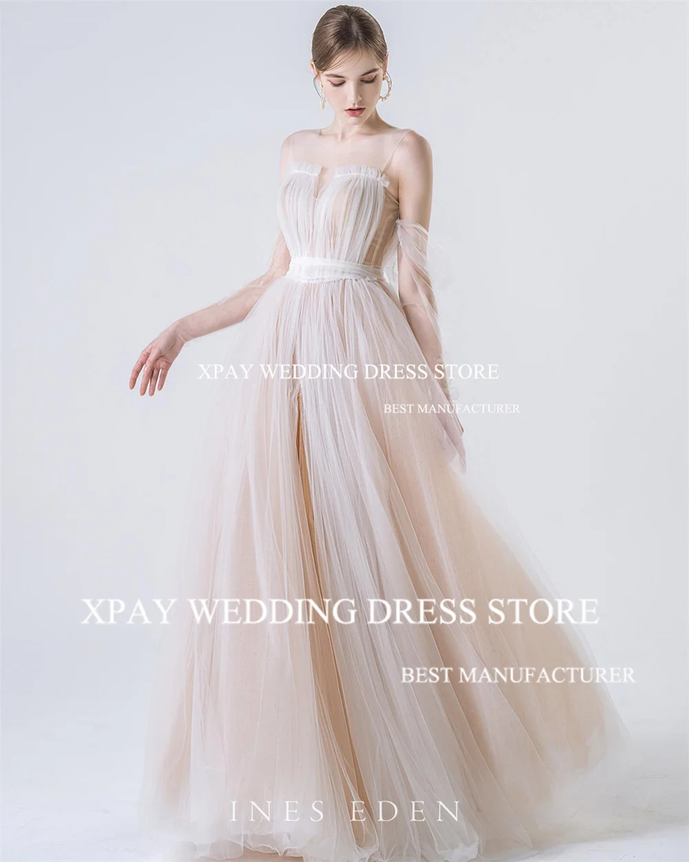 XPAY Bohemian Illusion O Neck Korea Ball Gown Pleats A Line Wedding Dresses Photography Shoot Elegant Customised Bride Gown 2