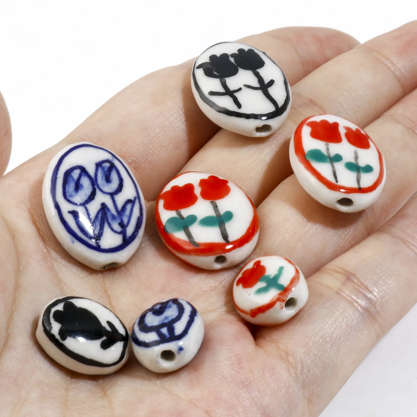 Ceramic Tulip Flower Pattern Multicolor Bead Set