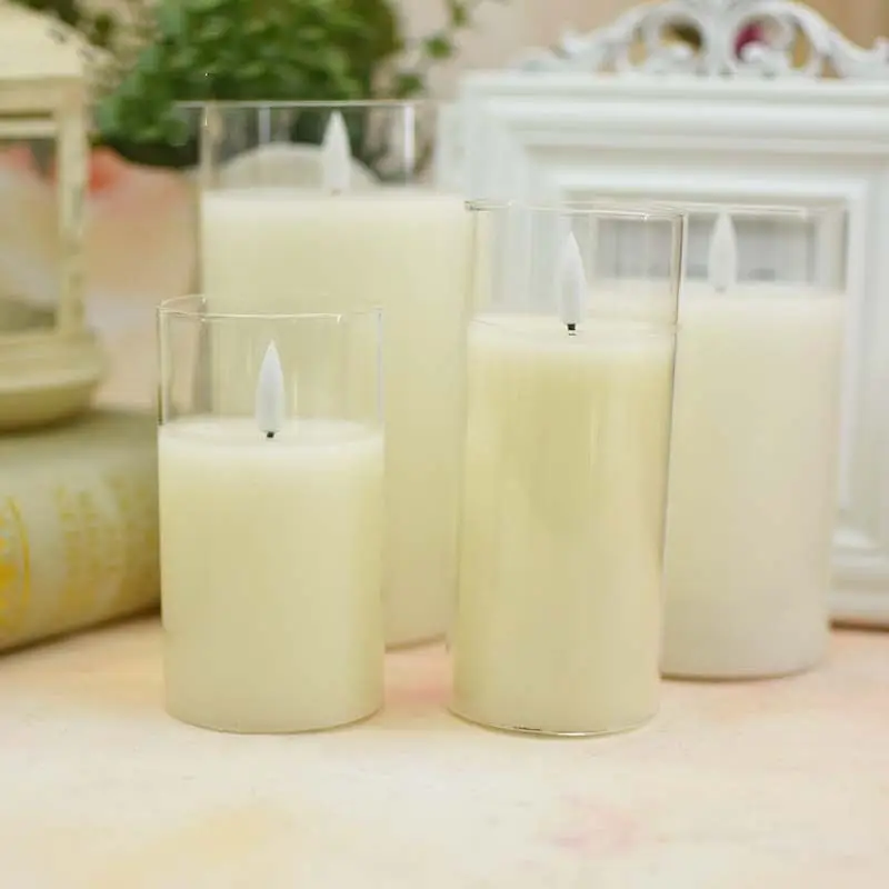 

Flameless Golden/Clear/Grey Glass Candle 3D Wick Battery powered Led Pillar Candles Home Wedding Party table Decoration-Amber