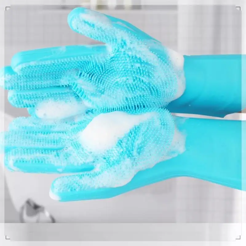 Dishwashing Gloves Pet Bath Massage Hair Removal Gloves Sky Blue & Pink Silica Gel For Washing Dishes,Reusable