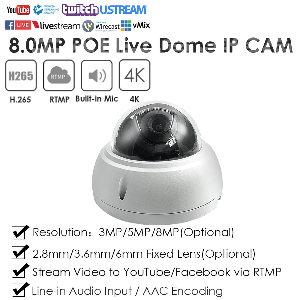 Poe Rtmp Ip Camera 4k 8mp Sony Imx415 For Live Streaming Push Video To ...