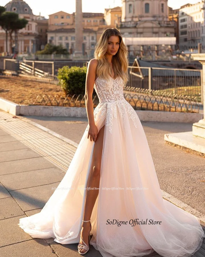 SoDigne A-line Appliques Wedding Dresses Sweetheart Sleeveless Tulle Bride Gowns Split Long Women Bridal Dress robe de mariée 12 Sed3f465d831e4d2f87fe1eefda8abc55v