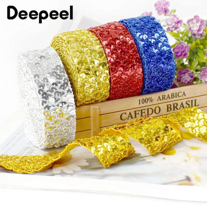 2/4/12Meters Deepeel 15/20/35mm Sequin Lace Trim Ribbon Clothing Decoration Strap Dance Dress Wedding DIY Sewing Craft Accessory
