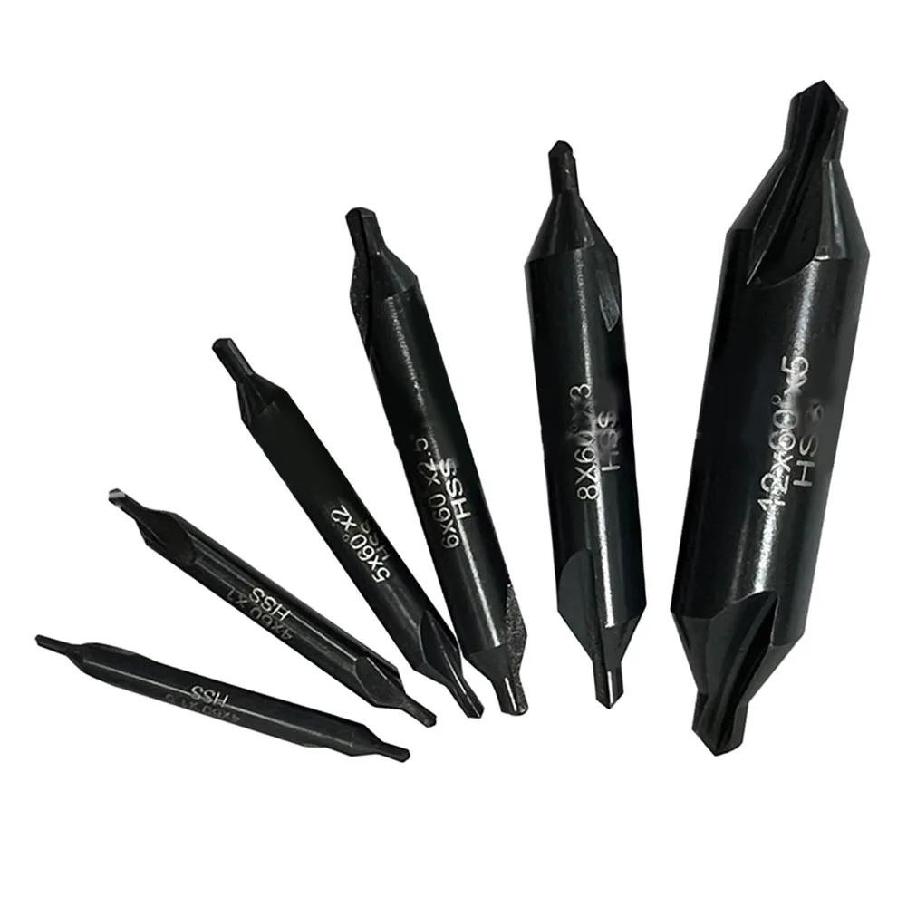 

6pcs HSS Center Drill Lathe Combined Tool Bit Countersink Tackle Center Spotting Drill Mill 60 Degree Angle Black
