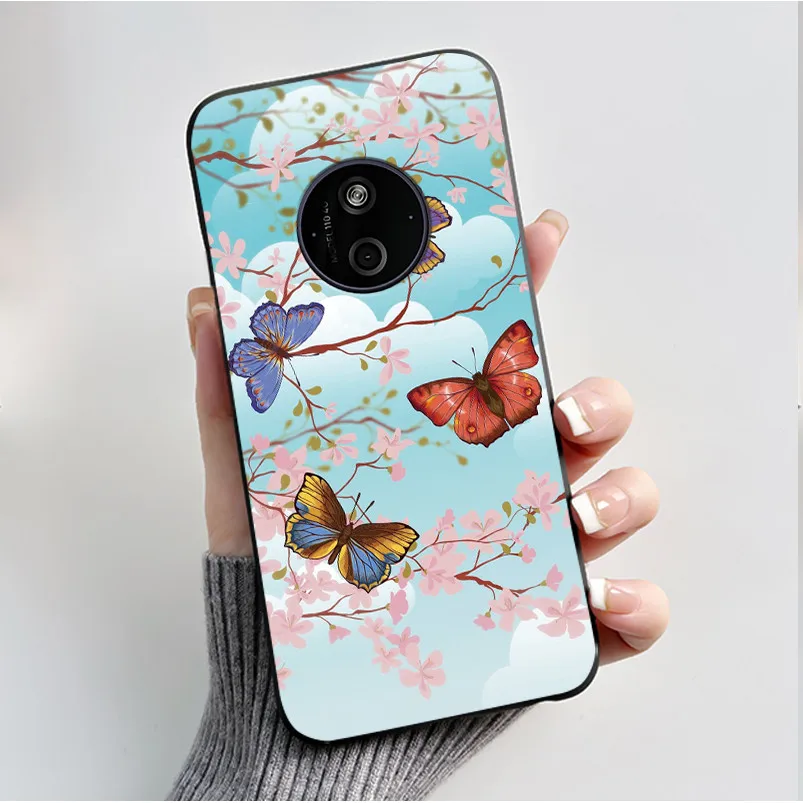 Floral Cartoon Design Soft Silicone Black Phone Case
