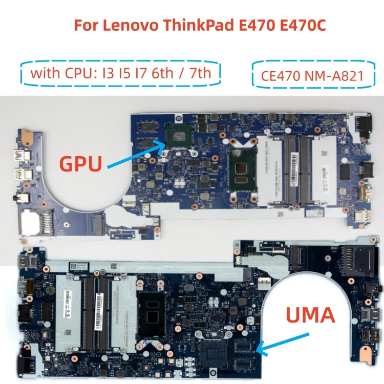 NM-A821 motherboard For Lenovo ThinkPad E470 E470C laptop motherboard with CPU I3 I5 I7 6th / 7th GPU 2G or UMA 100% test work